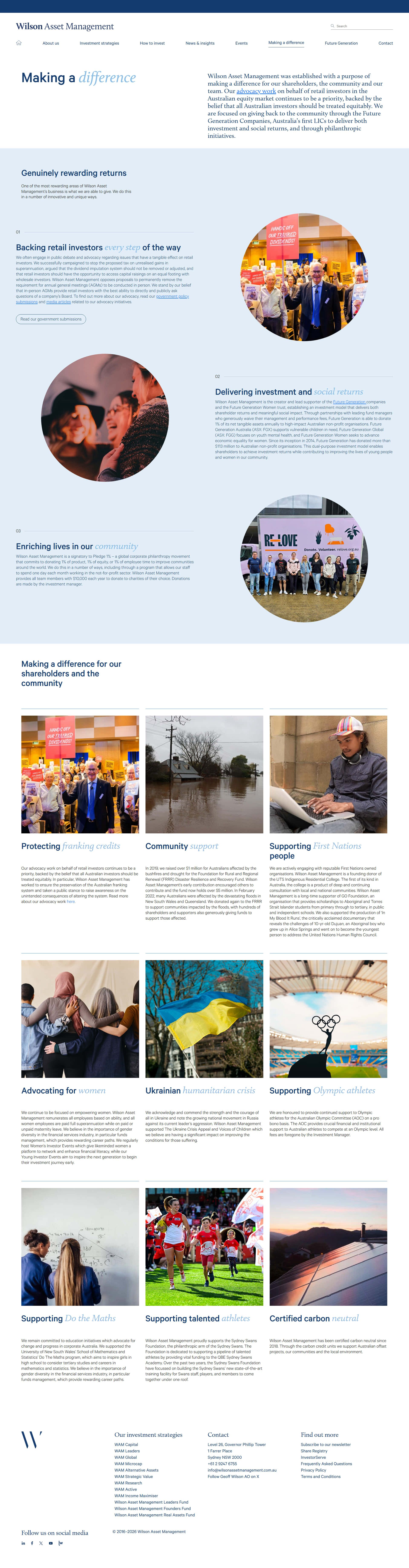 Wilson Asset Management: Making a Difference page