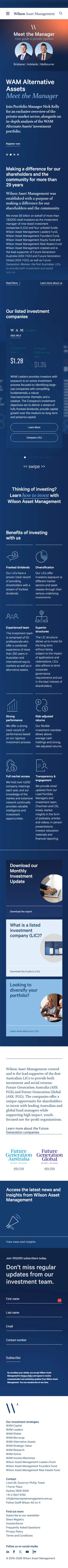 Wilson Asset Management: mobile home screen