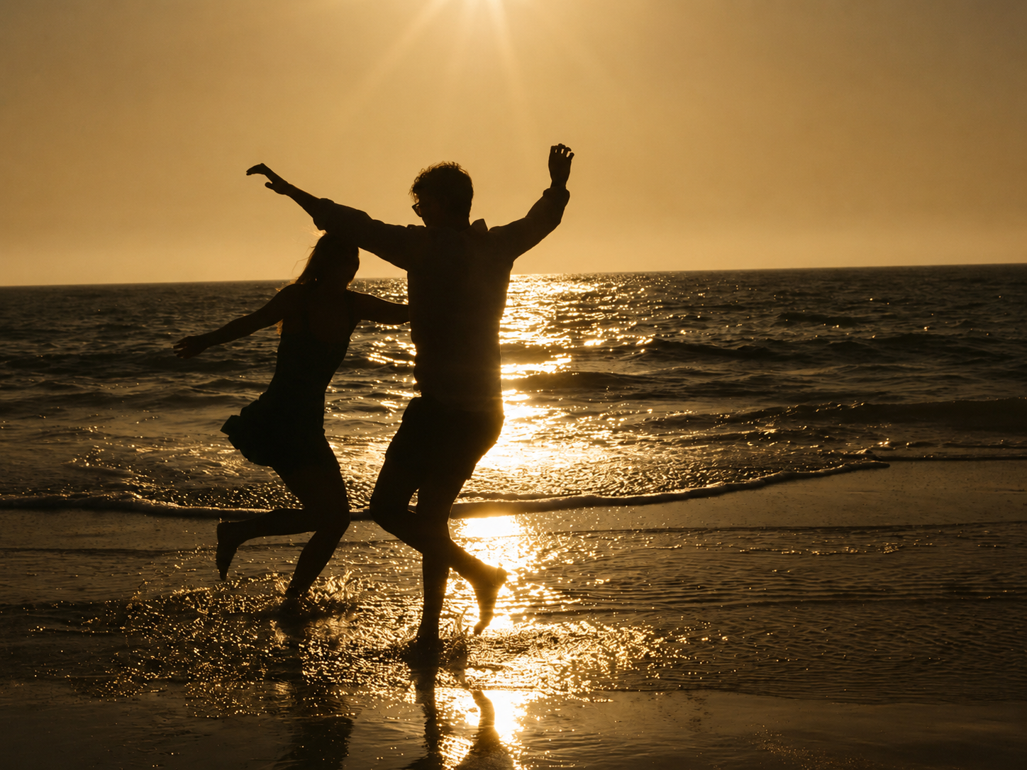 Keeper Health — a couple running along the shoreline at sunset